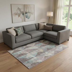 HomeRoots 10' Geometric Washable Area Rug in Coffee, Teal & Beige – Durable, UV-Protected, Stylish & Non-Slip! 699088