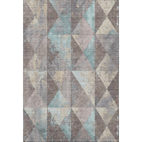 HomeRoots 10' Geometric Washable Area Rug in Coffee, Teal & Beige – Durable, UV-Protected, Stylish & Non-Slip! 699088