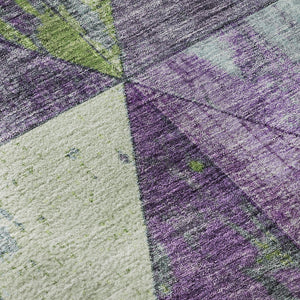 HomeRoots 8' Modern Geometric Washable Round Rug in Purple, Green & Ivory with UV Protection for All Spaces 699091