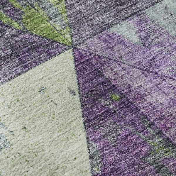 HomeRoots 8' Modern Geometric Washable Round Rug in Purple, Green & Ivory with UV Protection for All Spaces 699091