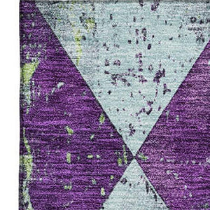 HomeRoots 8' X 10' Contemporary Washable Geometric Area Rug in Purple, Green, and Ivory with UV Protection 699092