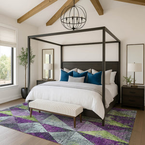 HomeRoots 9' X 12' Stylish Purple, Green & Ivory Geometric Washable Area Rug with Stain Resistance & UV Protection 699093