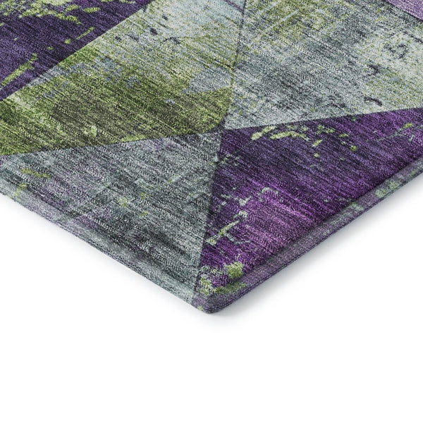 HomeRoots 9' X 12' Stylish Purple, Green & Ivory Geometric Washable Area Rug with Stain Resistance & UV Protection 699093