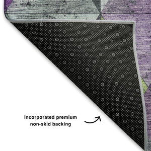 HomeRoots 10' X 14' Geometric Washable Area Rug in Purple, Green & Ivory - UV Protected & Stain Resistant! 699094