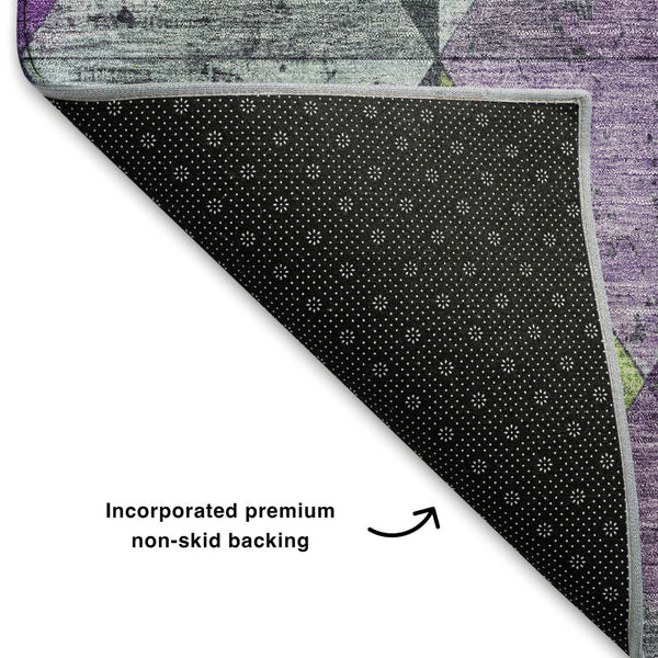 HomeRoots 10' X 14' Geometric Washable Area Rug in Purple, Green & Ivory - UV Protected & Stain Resistant! 699094