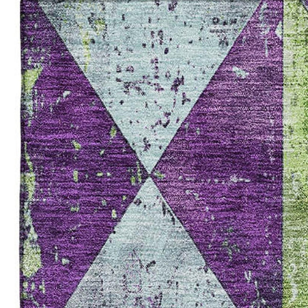 HomeRoots 10' X 14' Geometric Washable Area Rug in Purple, Green & Ivory - UV Protected & Stain Resistant! 699094