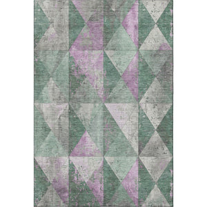 HomeRoots 5' X 8' Sage Purple Ivory Geometric Area Rug - Durable, Washable, UV Protected for Modern Homes 699096