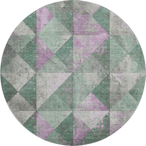 HomeRoots 8' Stylish Sage Purple and Ivory Geometric Round Rug – Washable, UV Protected, Perfect for Busy Homes! 699097