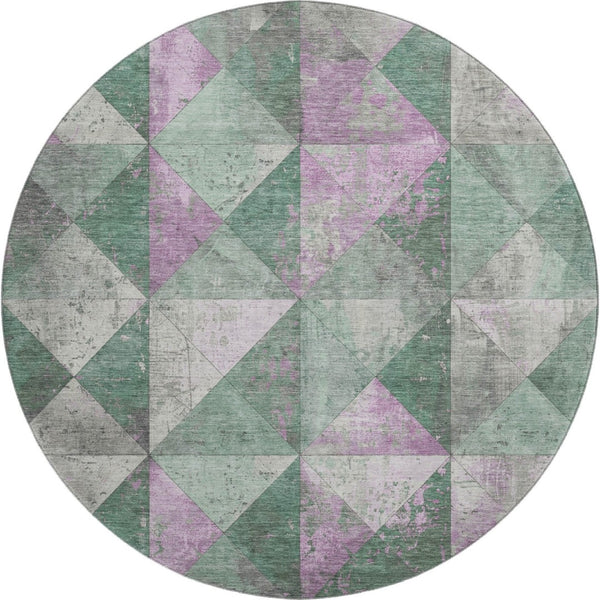 HomeRoots 8' Stylish Sage Purple and Ivory Geometric Round Rug – Washable, UV Protected, Perfect for Busy Homes! 699097