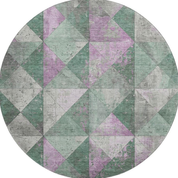 HomeRoots 8' Stylish Sage Purple and Ivory Geometric Round Rug – Washable, UV Protected, Perfect for Busy Homes! 699097