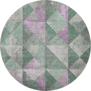 HomeRoots 8' Stylish Sage Purple and Ivory Geometric Round Rug – Washable, UV Protected, Perfect for Busy Homes! 699097