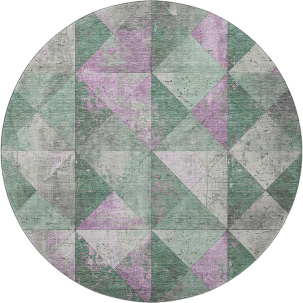 HomeRoots 8' Stylish Sage Purple and Ivory Geometric Round Rug – Washable, UV Protected, Perfect for Busy Homes! 699097