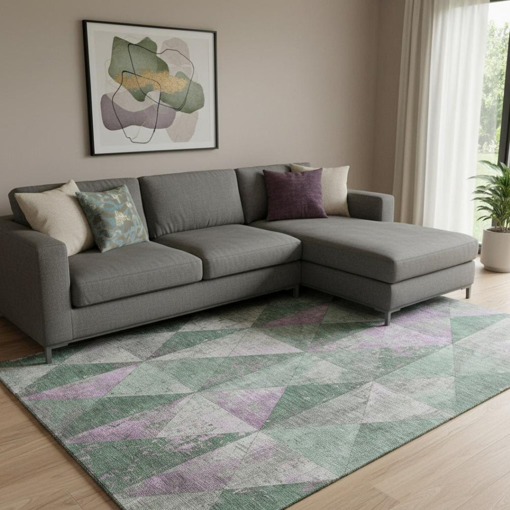 HomeRoots 8' X 10' Stylish Sage Purple & Ivory Geometric Area Rug – Washable, UV Protected & Pet-Friendly! 699098