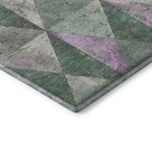 HomeRoots 9' X 12' Sage, Purple & Ivory Geometric Washable Area Rug - Durable, UV-Protected & Stylish Design 699099