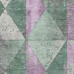 HomeRoots 9' X 12' Sage, Purple & Ivory Geometric Washable Area Rug - Durable, UV-Protected & Stylish Design 699099