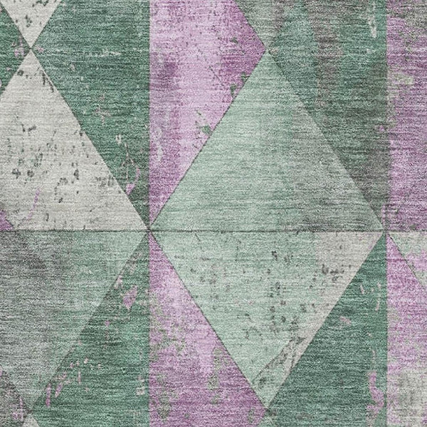 HomeRoots 9' X 12' Sage, Purple & Ivory Geometric Washable Area Rug - Durable, UV-Protected & Stylish Design 699099