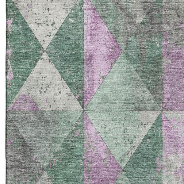 HomeRoots 9' X 12' Sage, Purple & Ivory Geometric Washable Area Rug - Durable, UV-Protected & Stylish Design 699099