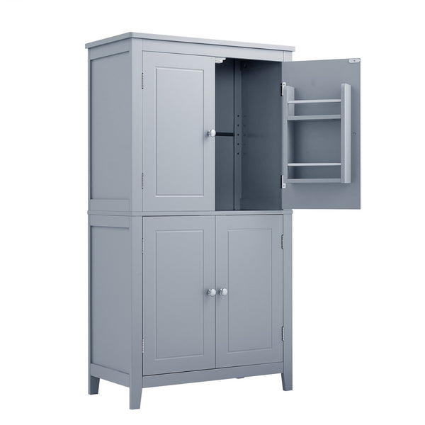 English Elm Elegant Bathroom Floor Storage Cabinet with 4 Doors, Adjustable Shelves, Anti-Tip Design, 28"L x 15"W Grey N725P188461E