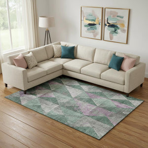 HomeRoots 10' Geometric Sage Purple and Ivory Washable Area Rug with UV Protection for Stylish Living Spaces 699100
