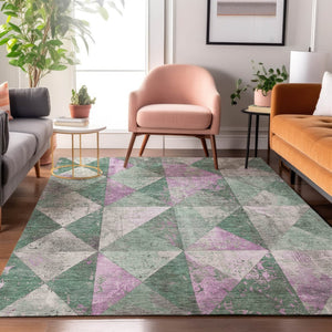 HomeRoots 10' Geometric Sage Purple and Ivory Washable Area Rug with UV Protection for Stylish Living Spaces 699100