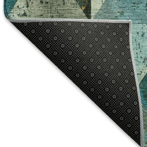 HomeRoots 9' X 12' Teal Gold Ivory Geometric Area Rug - Washable, UV Protected, Stain-Resistant, Durable Design 699105