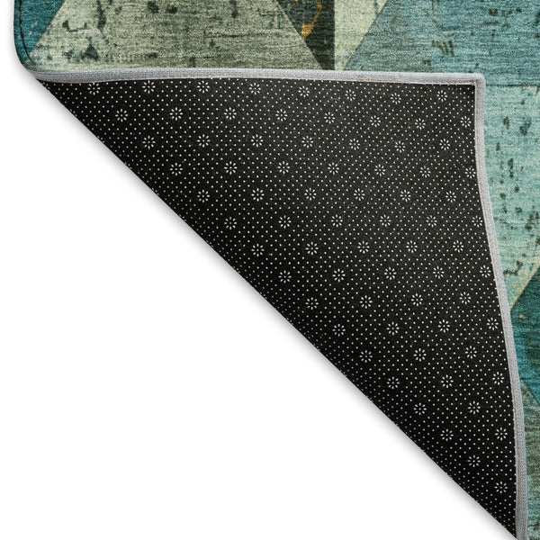 HomeRoots 9' X 12' Teal Gold Ivory Geometric Area Rug - Washable, UV Protected, Stain-Resistant, Durable Design 699105