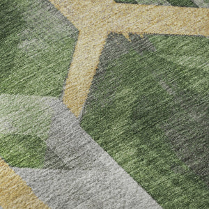 HomeRoots 8' Green Gold and Gray Geometric Round Rug - Washable, UV Protected, and Perfect for High Traffic Areas 699109