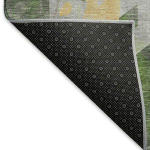 HomeRoots 10' Geometric Washable Area Rug in Green, Gold & Gray - UV Protection, Stain-Resistant & Non-Slip! 699112