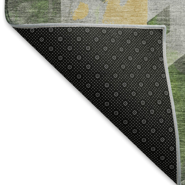 HomeRoots 10' Geometric Washable Area Rug in Green, Gold & Gray - UV Protection, Stain-Resistant & Non-Slip! 699112