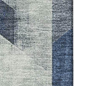 HomeRoots 5' X 8' Washable Geometric Area Rug in Navy, Green & Gray - UV Protected, Stain Resistant, Non-Slip 699114