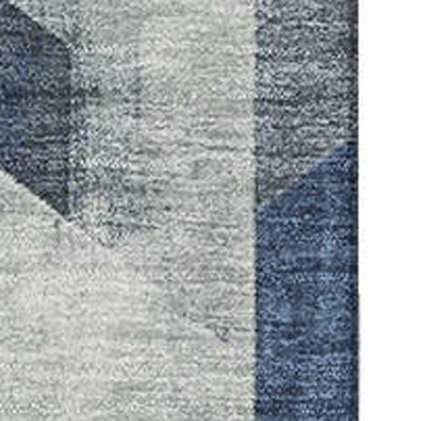HomeRoots 5' X 8' Washable Geometric Area Rug in Navy, Green & Gray - UV Protected, Stain Resistant, Non-Slip 699114