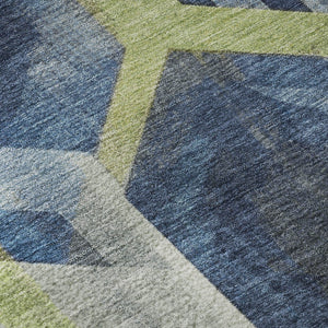 HomeRoots 8' Navy Blue Geometric Round Rug - Washable, UV Protected, Stain Resistant for Stylish Durability 699115