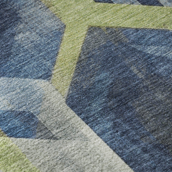 HomeRoots 8' Navy Blue Geometric Round Rug - Washable, UV Protected, Stain Resistant for Stylish Durability 699115