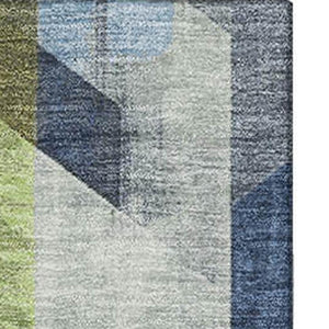 HomeRoots 8' X 10' Modern Geometric Area Rug in Navy, Green & Gray - Washable, UV Protected for Durability 699116