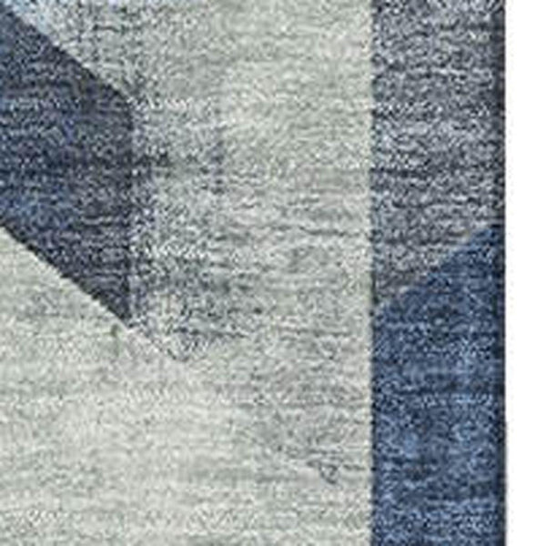 HomeRoots 10' X 14' Geometric Navy Blue Green Gray Area Rug - Washable, UV-Protected, Durable Design for Homes 699118