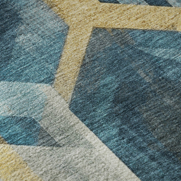 HomeRoots 8' Teal Gold Silver Geometric Round Rug - Washable, UV Protected, Durable for Modern Homes 699121