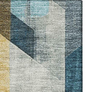 HomeRoots 9' X 12' Teal, Gold & Silver Geometric Area Rug - Washable, UV-Protected, Durable for Busy Homes 699123