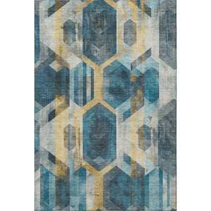 HomeRoots 10' X 14' Teal Gold Silver Geometric Area Rug - Stylish, Washable, UV Protected & Family-Friendly! 699124