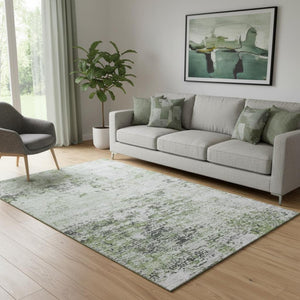 HomeRoots 5' X 8' Artichoke Green and Ivory Abstract Rug - Durable, Washable, UV-Protected, Stain-Resistant! 699126