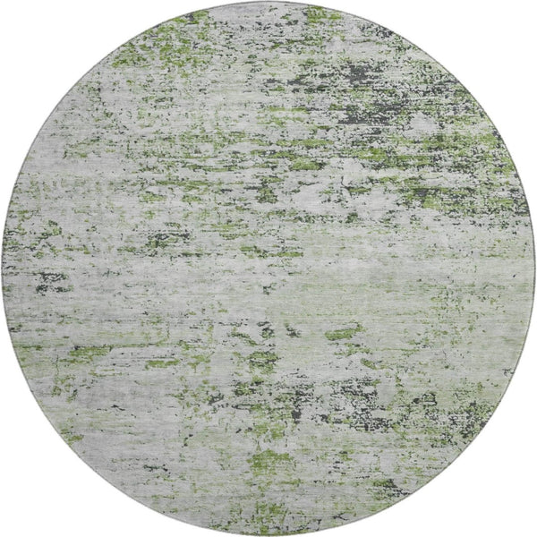 HomeRoots 8' Artichoke Green & Ivory Abstract Washable Round Rug - Durable, UV-Protected, Non-Slip Design! 699127