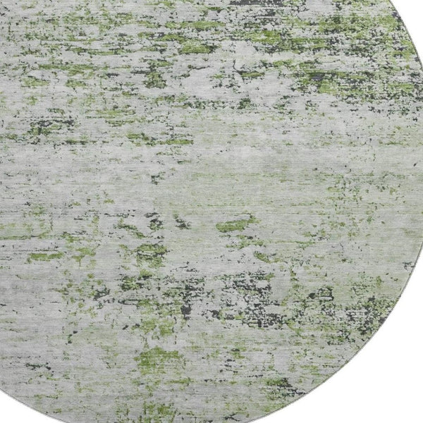 HomeRoots 8' Artichoke Green & Ivory Abstract Washable Round Rug - Durable, UV-Protected, Non-Slip Design! 699127