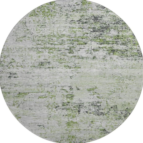 HomeRoots 8' Artichoke Green & Ivory Abstract Washable Round Rug - Durable, UV-Protected, Non-Slip Design! 699127