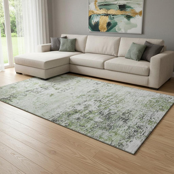 HomeRoots 8' X 10' Artichoke Green & Ivory Abstract Area Rug - Washable, UV Protected, Durable for Any Space! 699128