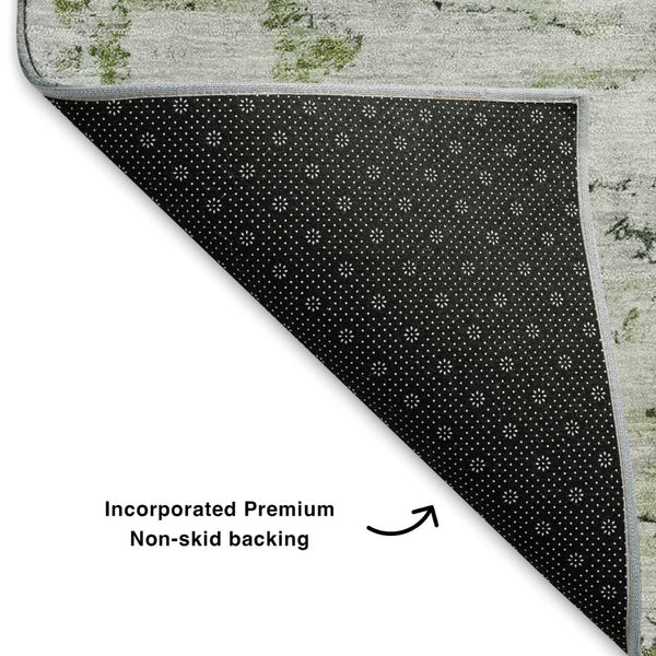 HomeRoots 8' X 10' Artichoke Green & Ivory Abstract Area Rug - Washable, UV Protected, Durable for Any Space! 699128