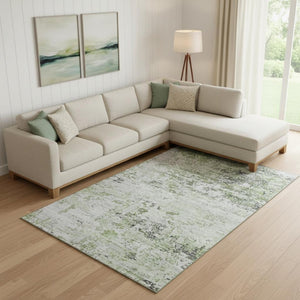HomeRoots 9' X 12' Artichoke Green Abstract Area Rug - Washable, UV Protected, Durable for Active Homes! 699129