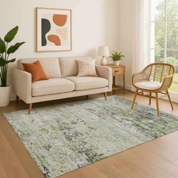 HomeRoots 9' X 12' Artichoke Green Abstract Area Rug - Washable, UV Protected, Durable for Active Homes! 699129