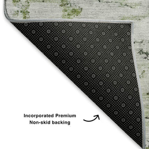 HomeRoots 9' X 12' Artichoke Green Abstract Area Rug - Washable, UV Protected, Durable for Active Homes! 699129