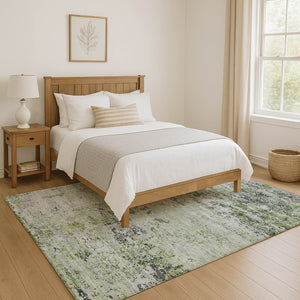 HomeRoots 9' X 12' Artichoke Green Abstract Area Rug - Washable, UV Protected, Durable for Active Homes! 699129