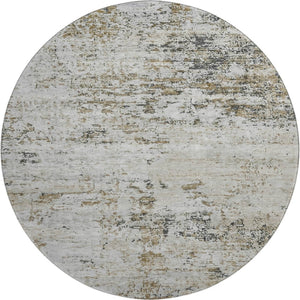 HomeRoots 8' Beige and Ivory Abstract Round Rug - Washable, UV Protected, Stain Resistant for Family Spaces 699133