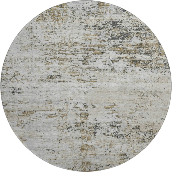 HomeRoots 8' Beige and Ivory Abstract Round Rug - Washable, UV Protected, Stain Resistant for Family Spaces 699133